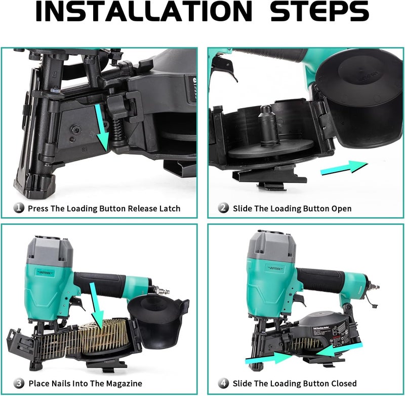 Dotool Store Roofing Nailer CN45C 15 Degree 3/4-Inch to 1-3/4-Inch Roofing Nail Gun Pneumatic Coil Nailer 120 pcs Load Capacity - Image 5